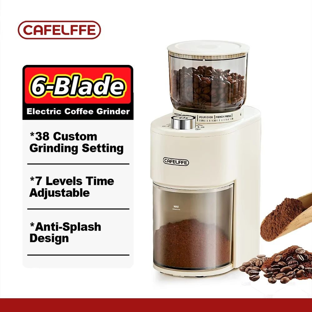 

Cafelffe Anti-static Coffee Grinder Adjustable Burr Mill with 38 Grind Settings Electric Coffee Bean Grinder for Espresso,220V