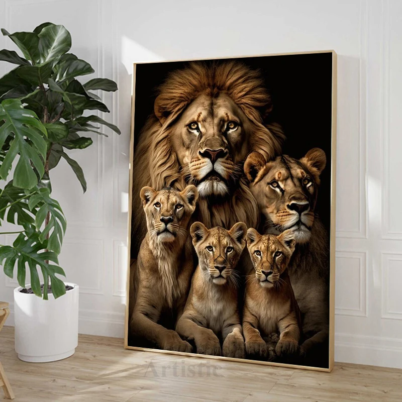 القوة في الوحدة - الأسد الأسرة قماش اللوحة الحيوانات الملصقات يطبع قماش جدار الفن الأسد صور لغرفة المعيشة ديكور المنزل #1