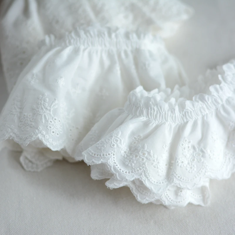 1 Meter White Cotton Embroidered Ruffled Lace Trim Children's Clothes Cloth Art Skirt Decoration Materials