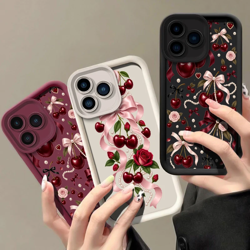 Cartoon Cherry Bow Pattern Phone Case For Tecno Spark 50 20 40 Pro Plus 10C 20C 30C 40C 6 GO 2025 Shockproof Silicone Cover Etui