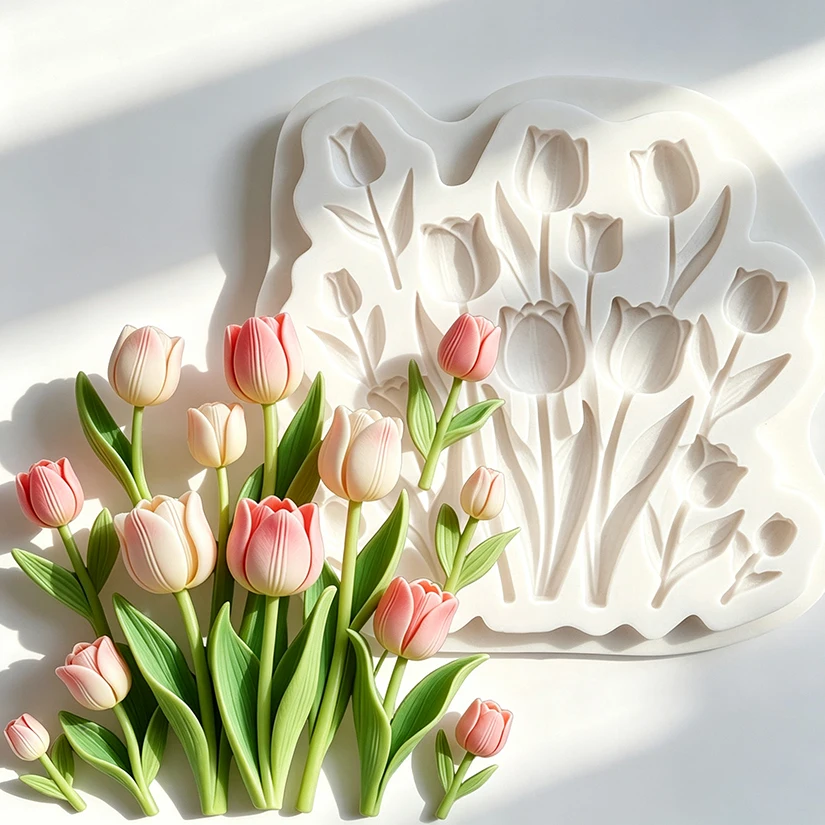Blumen-Tulpen-Silikonform für Zuckerguss, Harzwerkzeuge, Schokoladen-Cupcake-Backform, Fondant-Kuchen-Dekorationswerkzeuge