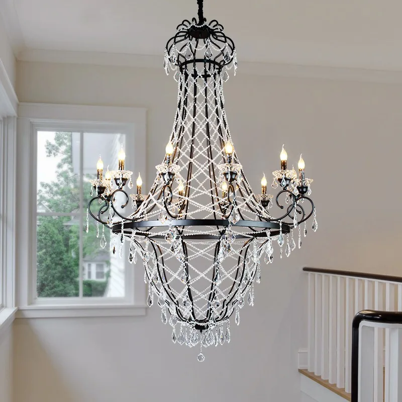 American duplex stairs Loft empty living room dining room clothing store window creative French crystal chandelier