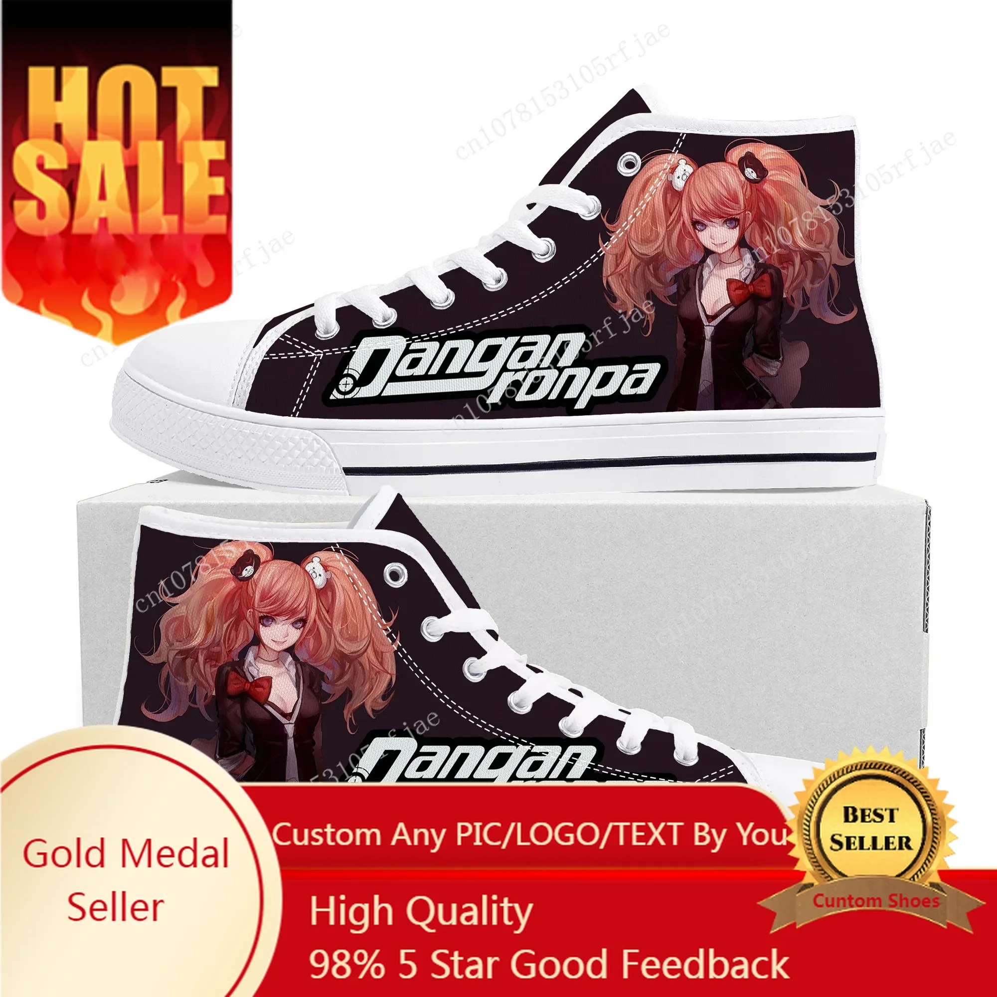 

Cartoon Game Danganronpa Junko Enoshima High Top Sneakers Mens Womens High Quality Canvas Shoes Casual Tailor Made Sneaker