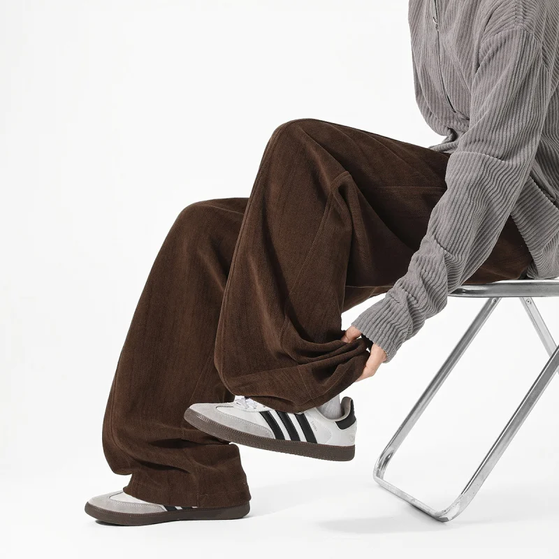 

【Mirrordust】25Autumn Men's Business Street Korean Style Corduroy Sweatpants Loose Wide-Leg Trousers