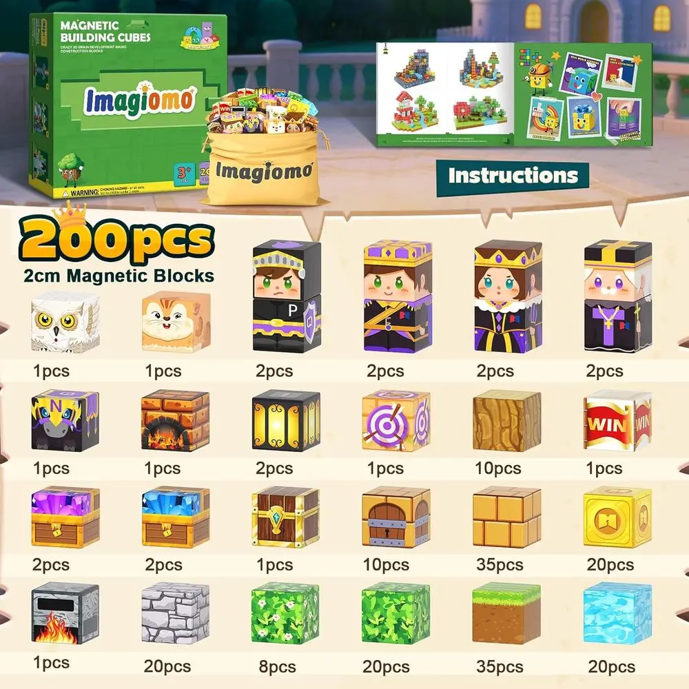 Blocchi magnetici da 200 pezzi - Set di miniera del castello della foresta per bambini 3-12, giocattoli STEM Montessori per i più piccoli