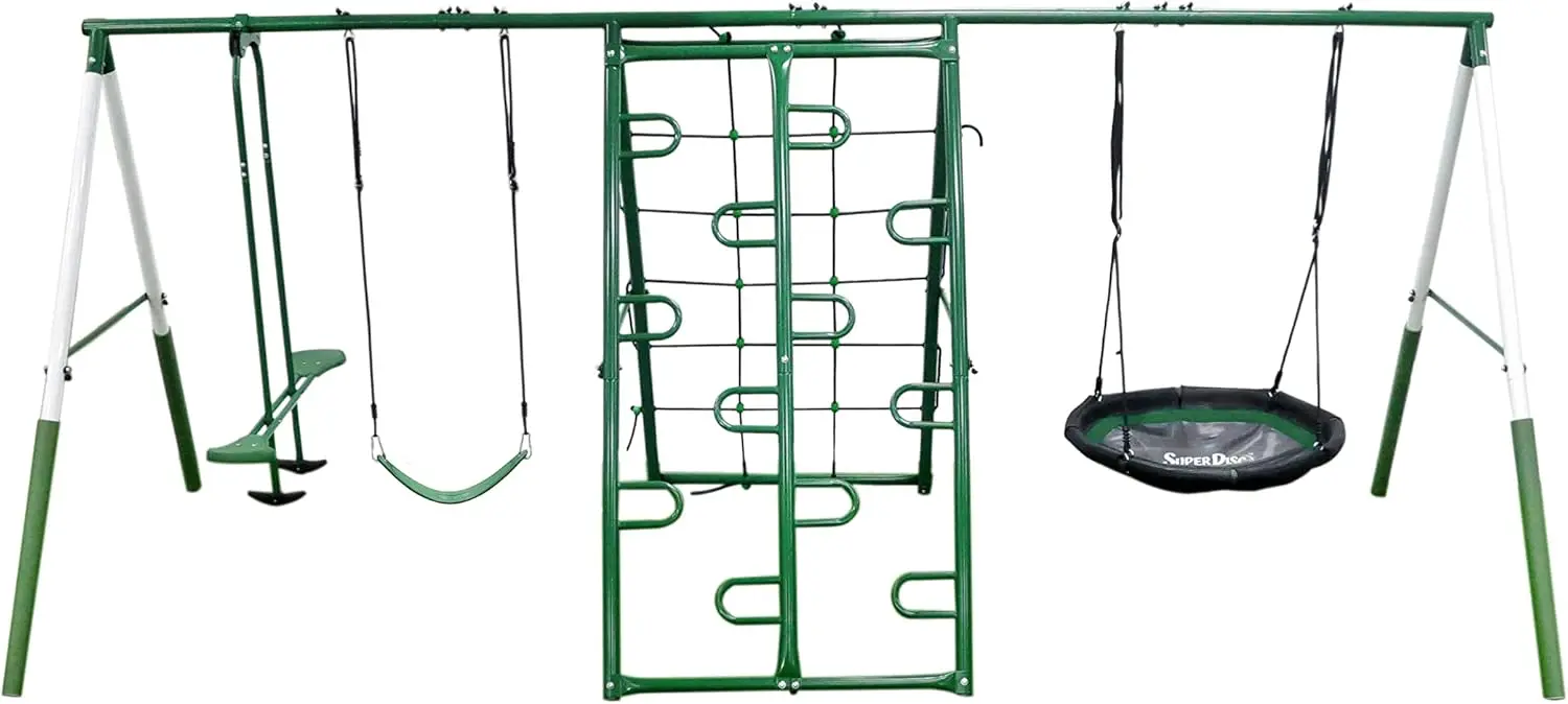 

Игровой центр Swing, Climb and Glide — набор металлических игровых площадок на заднем дворе на 7 пользователей / 5 станций. 176 дюймов Д x 69 дюймов Глубина x 73 дюйма В