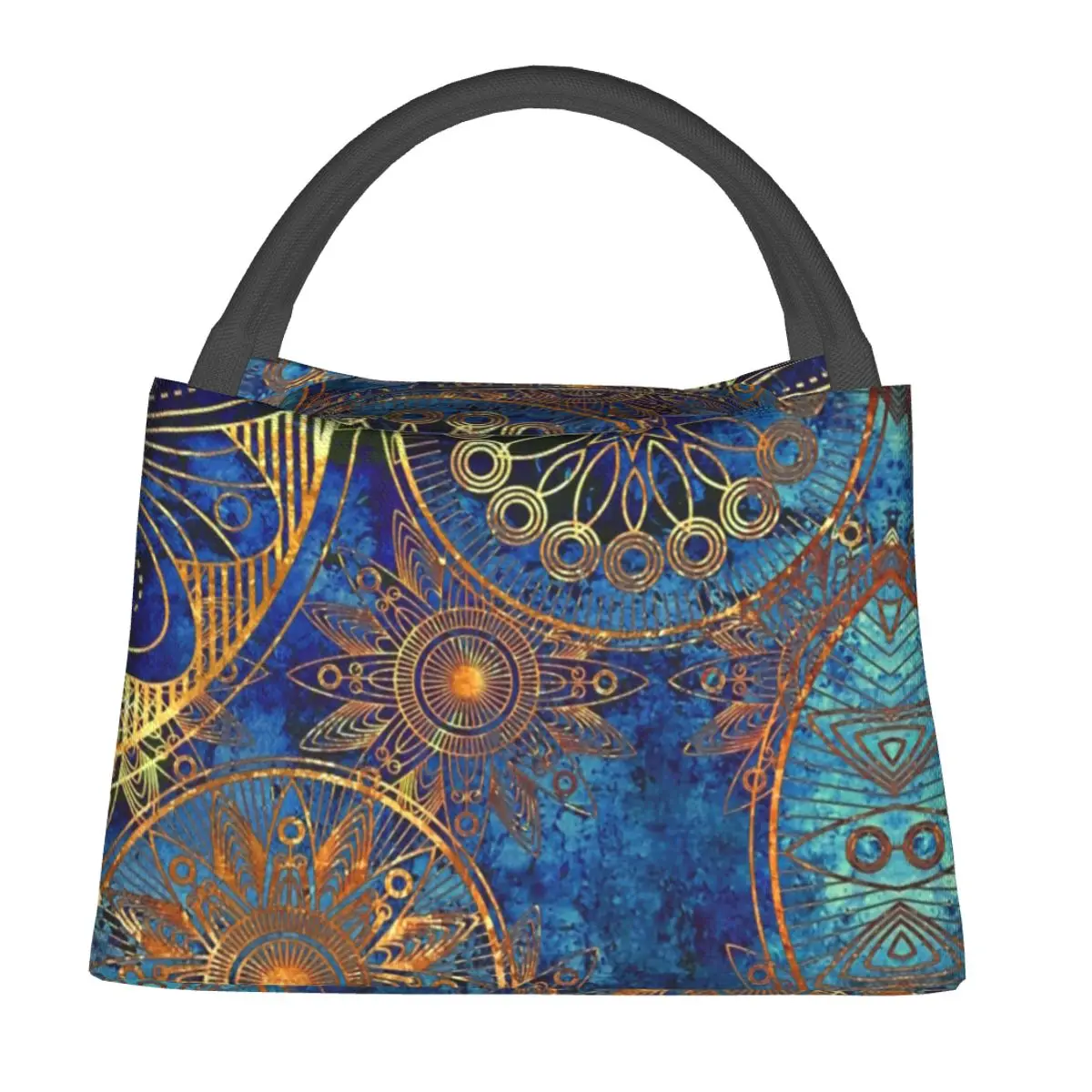 

Celestial Steampunk Lunch Bag Blue Gold Mandala Lunch Box For Child Travel Cooler Bag Waterproof Designer Thermal Tote Handbags