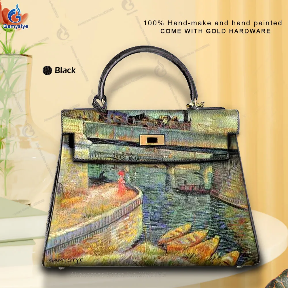 

Women'S Fashion Bag Luxury Designer Brands Several small boats and a river Messenger Bag Hand Make art Fashion Customize Handbag