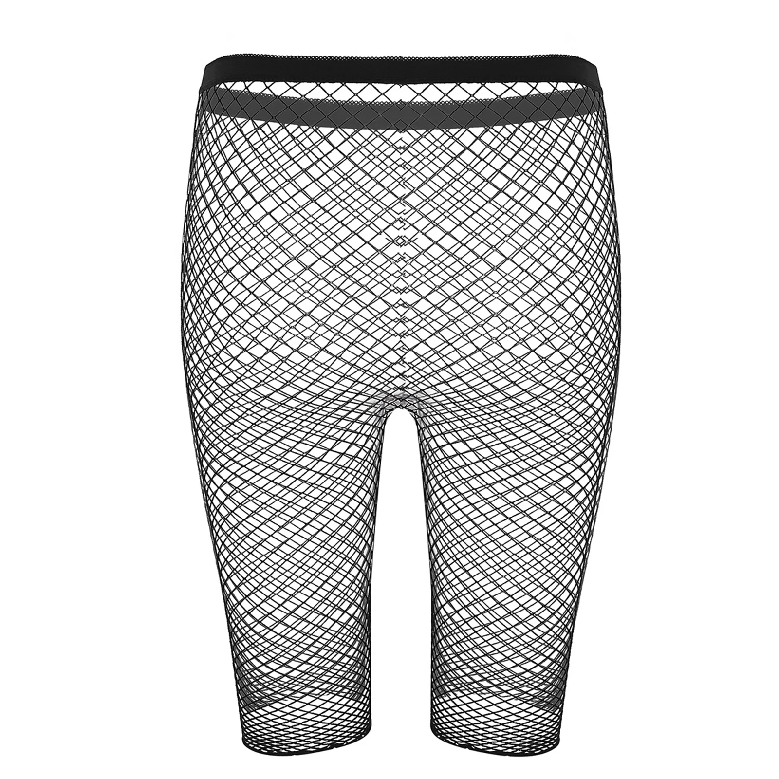 Sexy Mens Fishnet Mesh See Through High Waist Shorts High Stretch Half Pants Gay Male Sissy Underwear Rave Party Clubwear