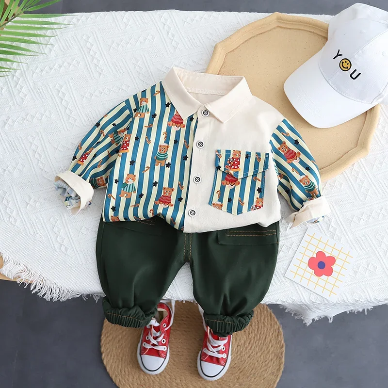 Conjunto de ropa deportiva de algodón para niños, traje informal con tiras impresas completas, camisa y pantalones para niños de 1, 2, 3, 4 y 5