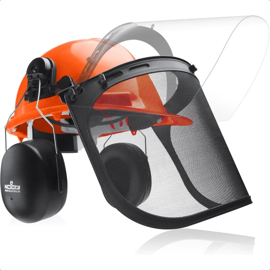 

6in1 Industrial Chainsaw Helmet with Face Shield and Ear Muffs Mesh Clear Plastic Visors Included ANSI Z89.1 Certified Adjustab