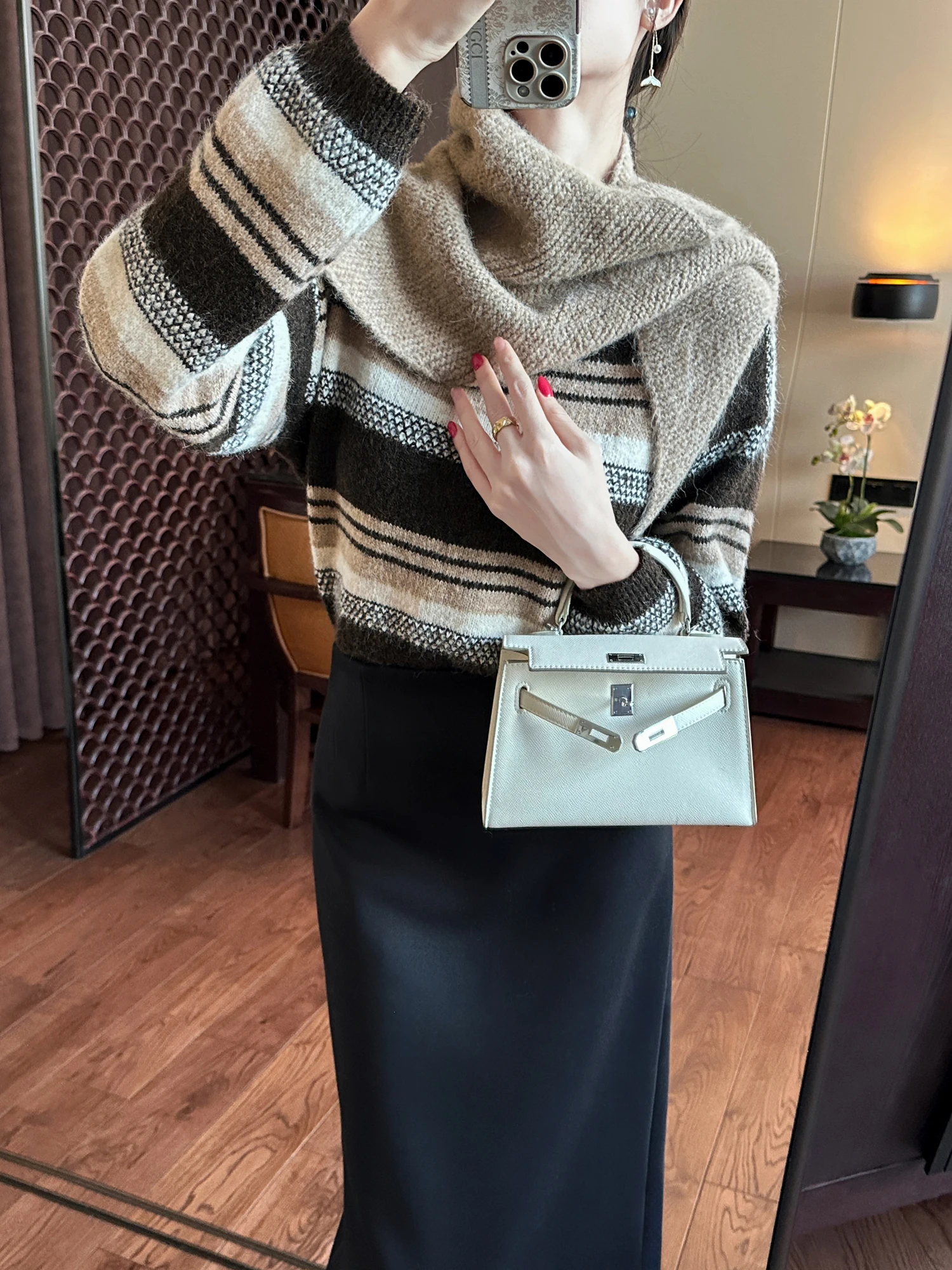 

Oversize Cé Color awl Collar Long Sve Knitted Sweater Soft Comfortable Daily Wear round Ne Non-deformable Thiened ...