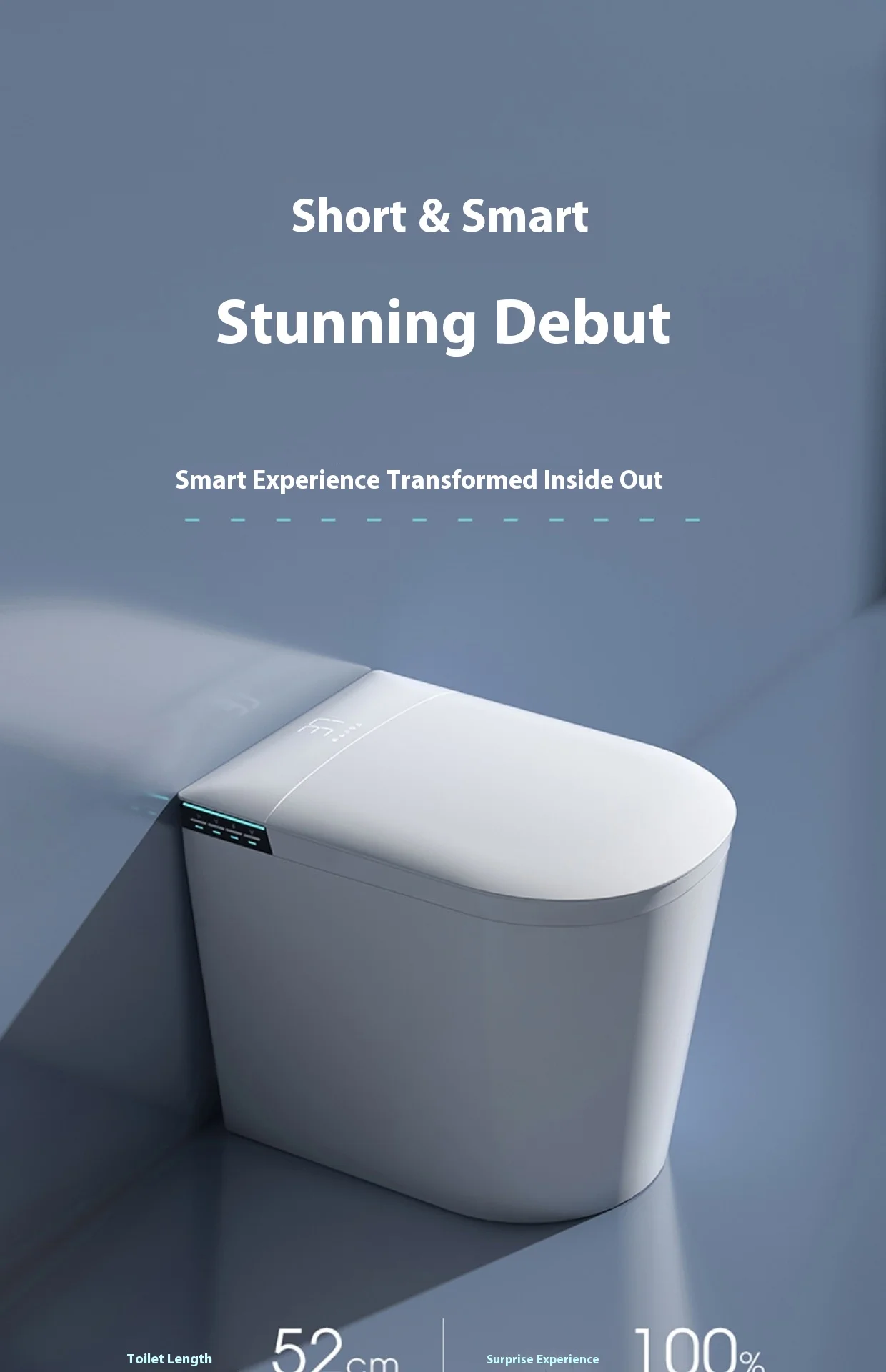 Kleine intelligente intelligente Toilette, bodenmontierte Sanitärartikel, platzsparend, automatische Keramik-P-Trap, Fernbedienung, Wasser-Siphon