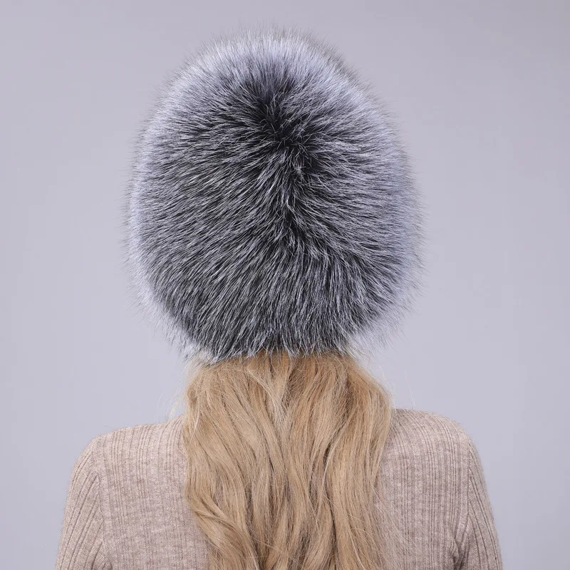 2024 Brand Women Natural Real Fox Fur Hat Winter Real Fox Fur Beanies Caps Handmade Warm Soft Knitted Real Fox Fur Skullies Cap