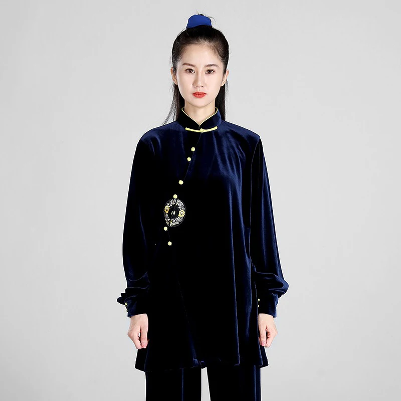 Kun Master Thicken Velvet Taichi Uniform Elegant Winter Martial Arts Suit Embroidery Kung Fu Clothes Taiji for Women