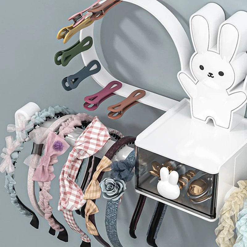 Kawaii Rabbit Hair Hoop Storage Rack Wall Mounted Jewelry Organizer Hair Tie Hair Clip Hairband Display Hair Accessories Rack