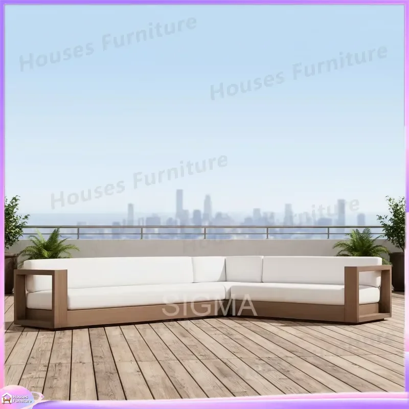 Luxury Mediterranean Teak Sofa Set Outdoor Garden Furniture Modern Waterproof Fast Drying Cushion Durable Patio Sectional