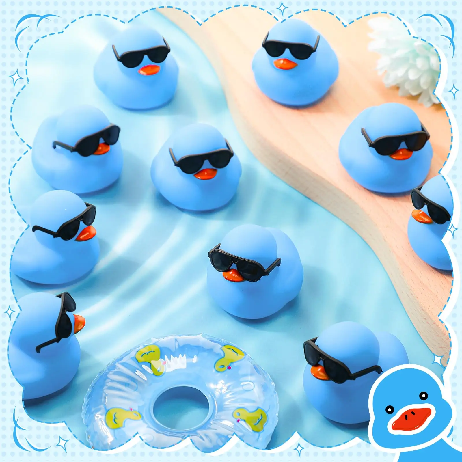 6/12/24/36PC Mini Rubber Ducks Blue with Sunglasses Sets Duck Toys Squeaky Rubber Ducks Cute Float  Duckies for Birthday