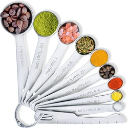 Juego de cucharas medidoras de acero inoxidable, cucharas pequeñas con nivelador adicional, marcas grabadas, cierre extraíble, utensilios de cocina