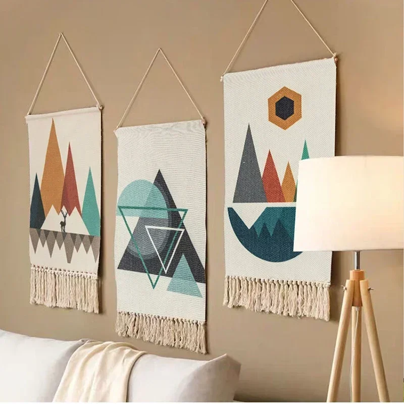 Bohemian Vintage Aesthetic Macrame Cotton Tassel Handmade Wall Hanging Tapestry For Home Living Room Boho Decor Art Decoration