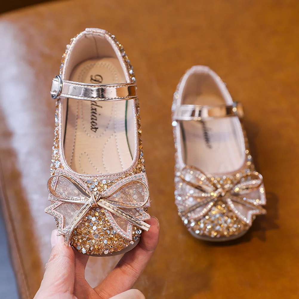 

1Pair Girl Shoes Princess Flat Bow Rhinestone Toddler Dress Shoes Wedding Party Children Shoe Kids Girl