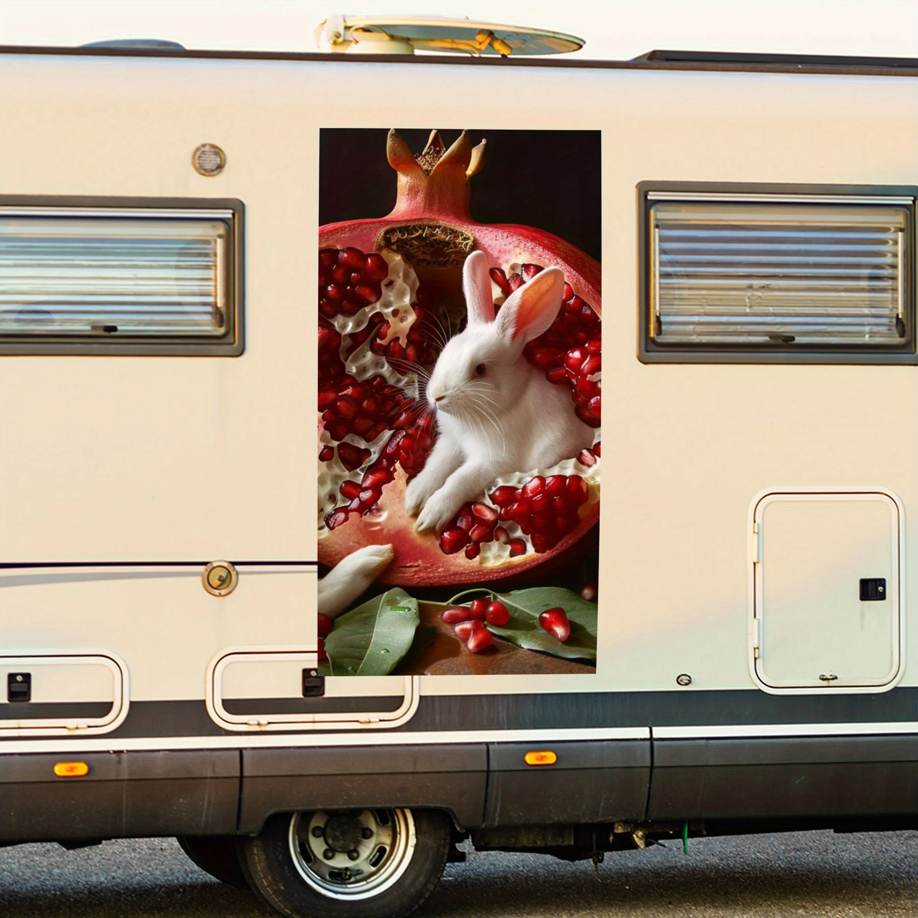 

Сюрреалистичная наклейка на автомобиль с гранатовым кроликом, виниловая наклейка на сторону моторики дома, водонепроницаемая самоклеящаяся виниловая наклейка на