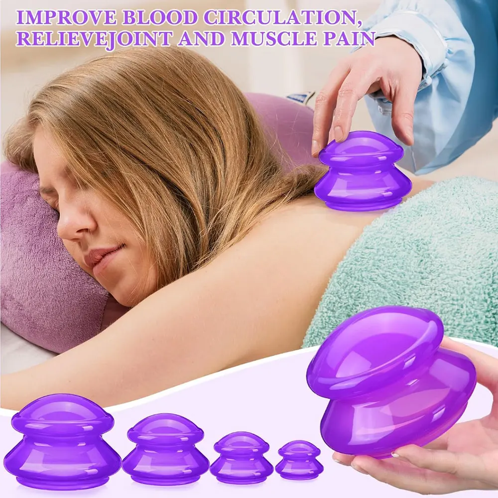 

4Pcs Silicone Vacuum Cupping Set Massage Body Cups Back Gua Sha Ventosas Suction Cup Anti-Cellulite Skin Lift Physiotherapy Jars