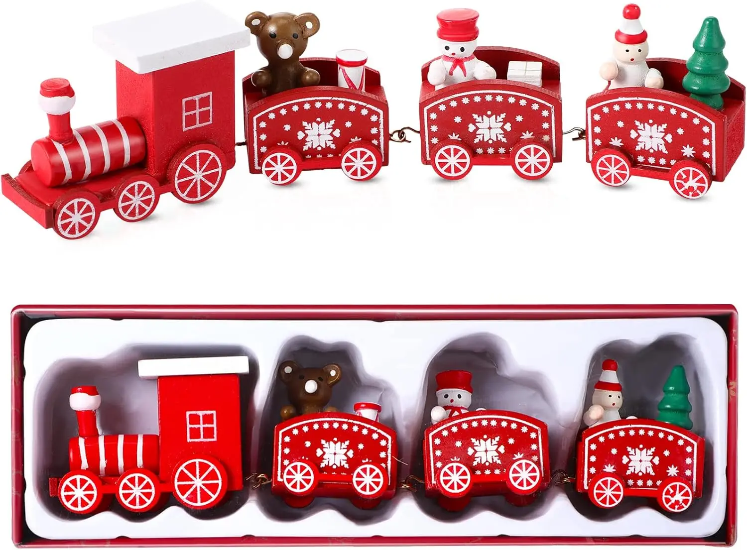 

CloudUda Christmas Train Painted Wooden Christmas Decoration Mini Christmas Wood Train