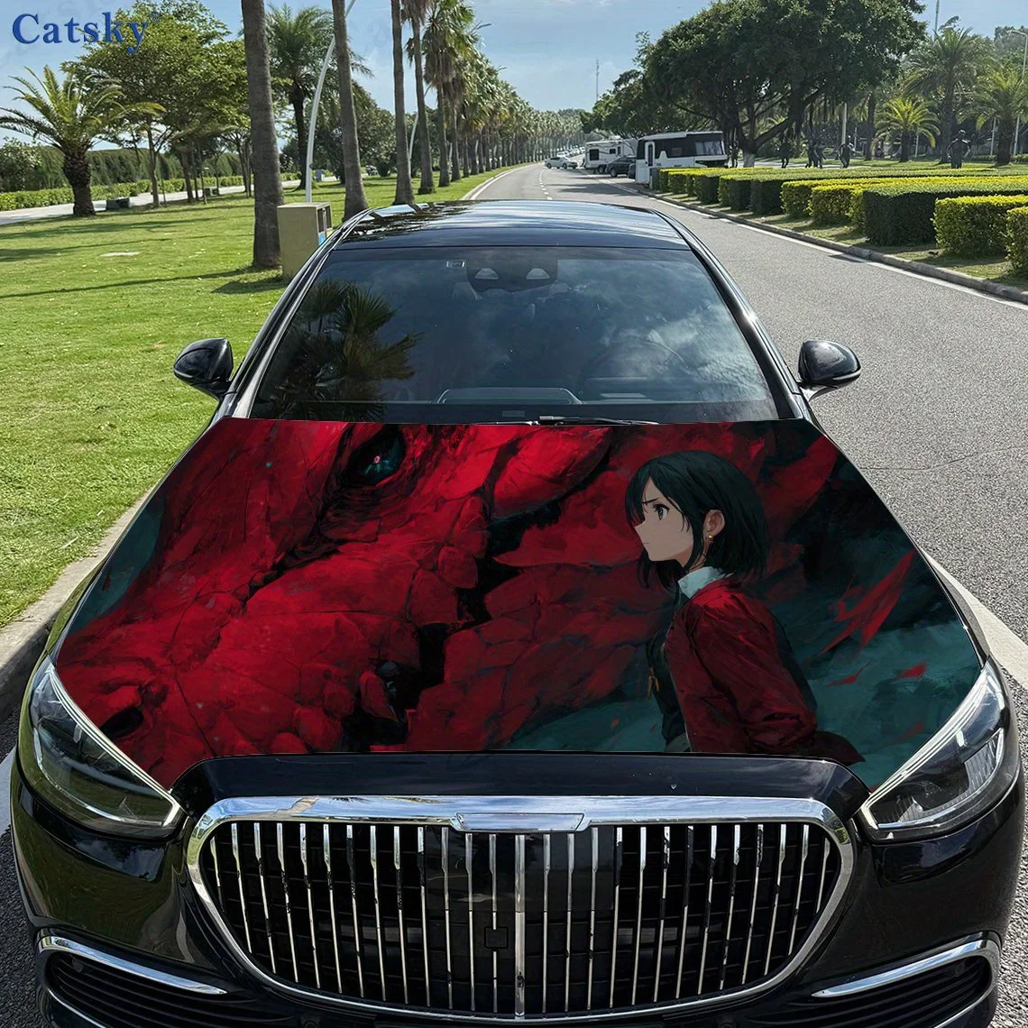 

Fantasy Anime Girl Car hood decals, car cover decorative stickers, and vinyl wraps for cars, SUVs and trucks. Self-adhesive, wat