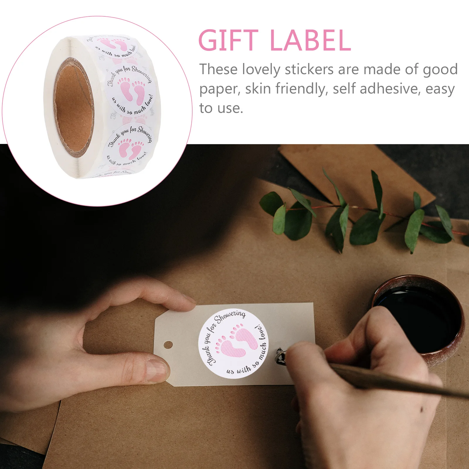 1000 peças adesivos de pé pequeno à prova d'água bebê obrigado papel menino chuveiro etiquetas adesivas