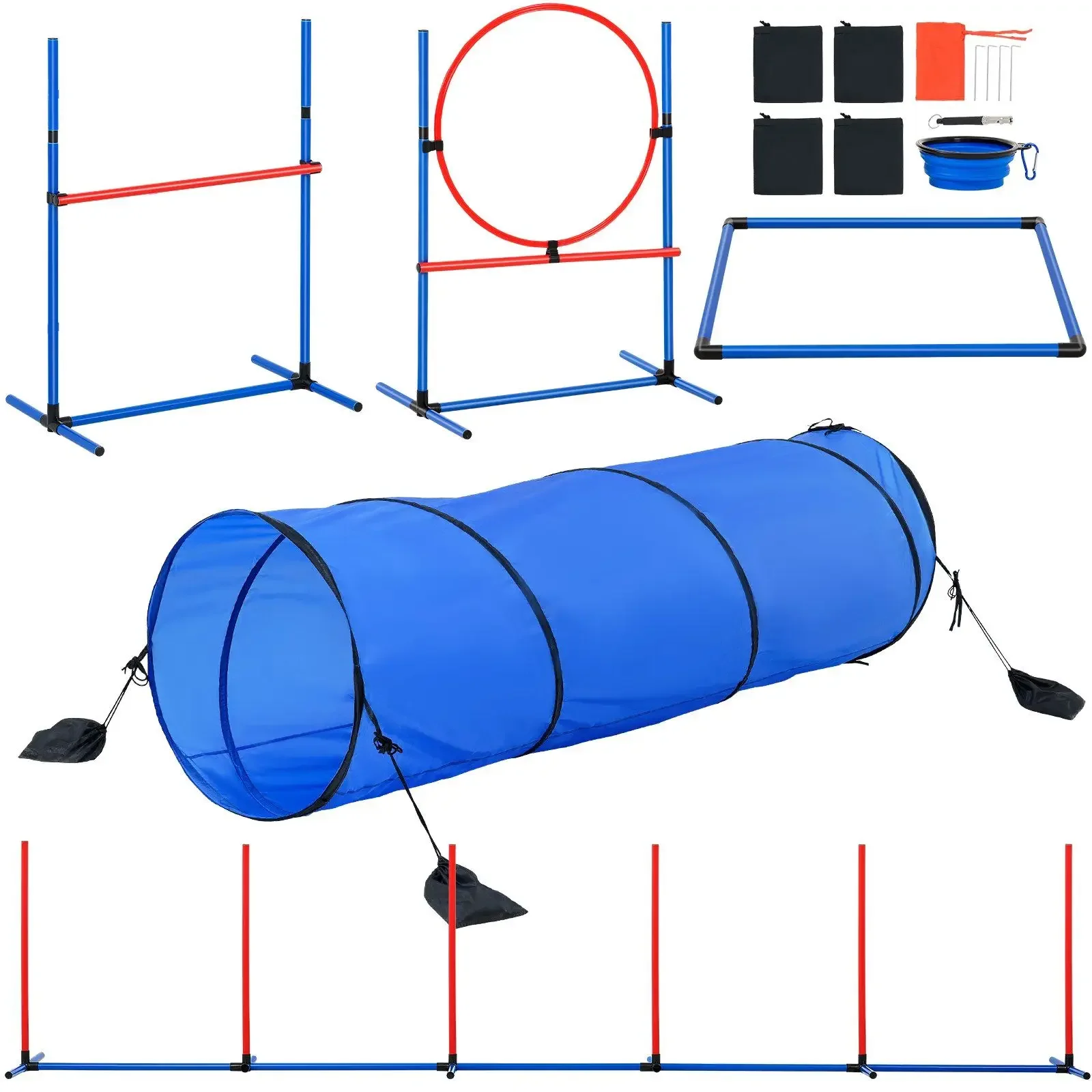 

Dog Agility Training Equipment 5 PCS Set with Hurdles Tunnel Jump Ring