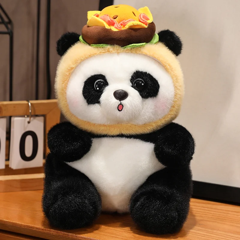 Cute Panda Plush Toys Lovely Animal Bears Cosplay Ice Cream Burger Takeout  Stuffed Soft Kids Birthday Gift Home Decor