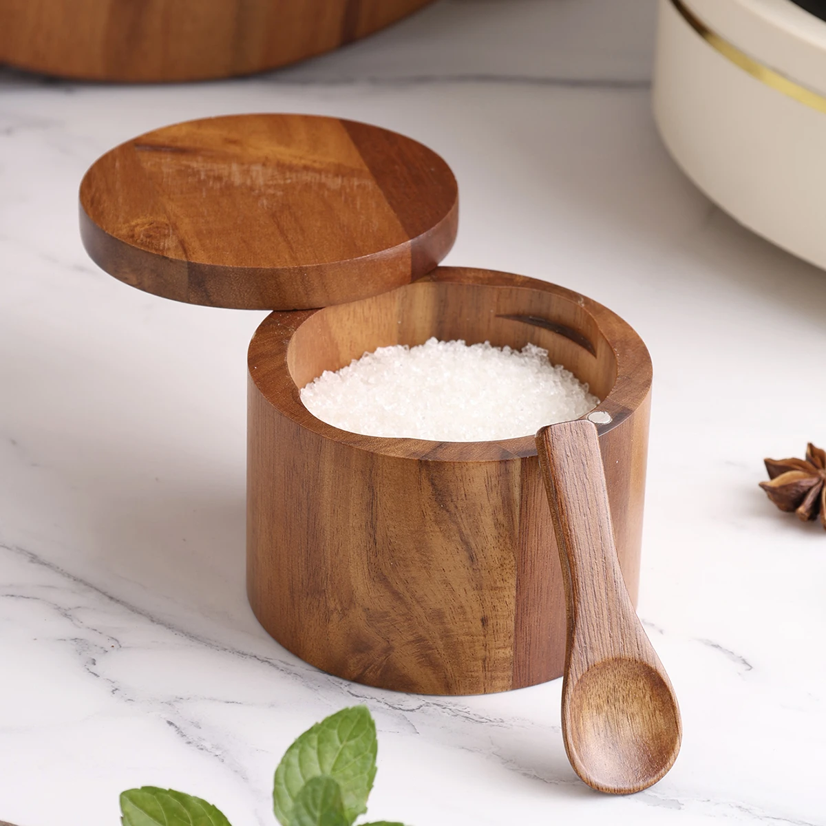 1PC-Rosewood Salt Jar, Solid Wood Spice Box, Wooden Pepper Box, Kitchen Seasoning Bottle, Salt Container, Spice Storage Jar
