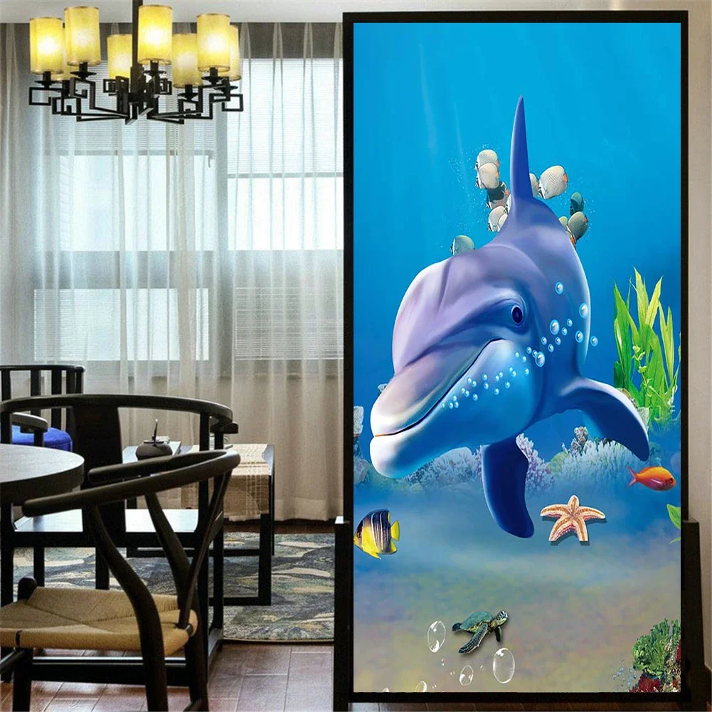 Static Cling Privacy Windows Film Decorative Underwater World Stained Glass Window Stickers Frosted Window Cling