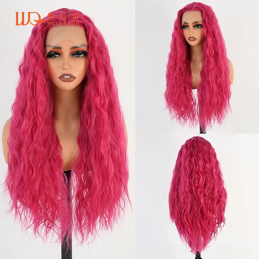 28-water-wave-13x4-lace-front-wig-rose-pink-heat-resistant-synthetic-wig-glueless-long-curly-wigs-for-women-cosplay-party-150