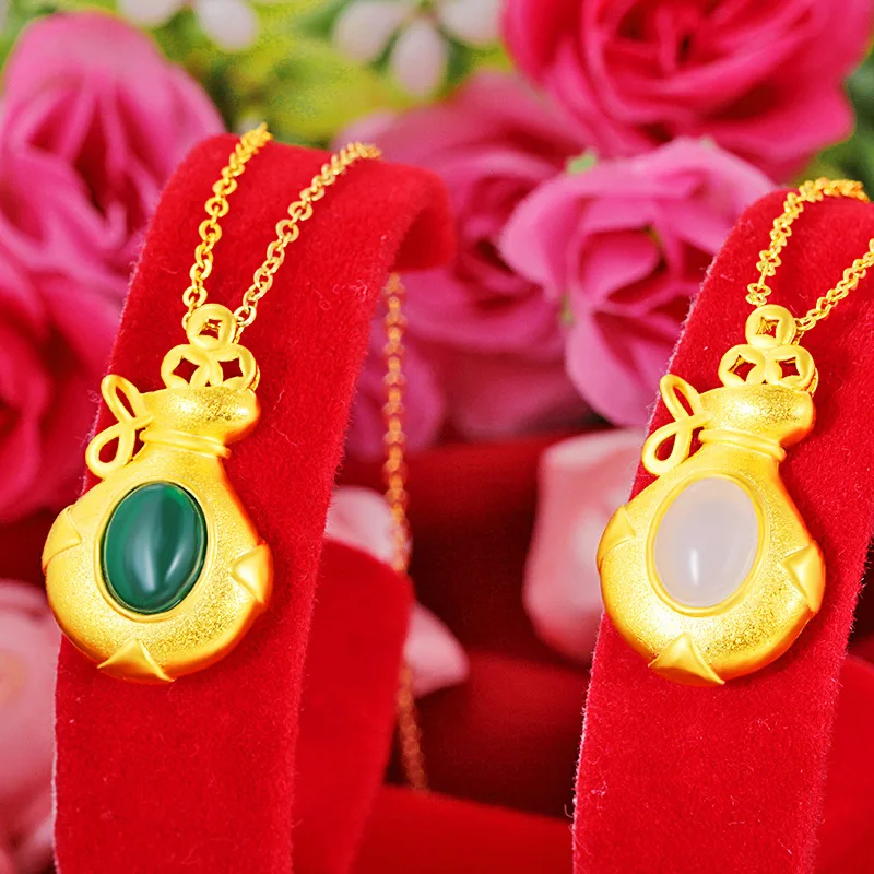 Comfortable & Skin-Friendly Purse Chalcedony Necklace Pendant For Women 24K Gold AU999 | Light to wear, no skin irritation