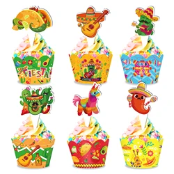 24 Sets Cartoon Mexican Cactus Cupcake Wrappers and Cake Toppers Baby Shower Party DIY Baby Shower Supplies Birthday Party Decor