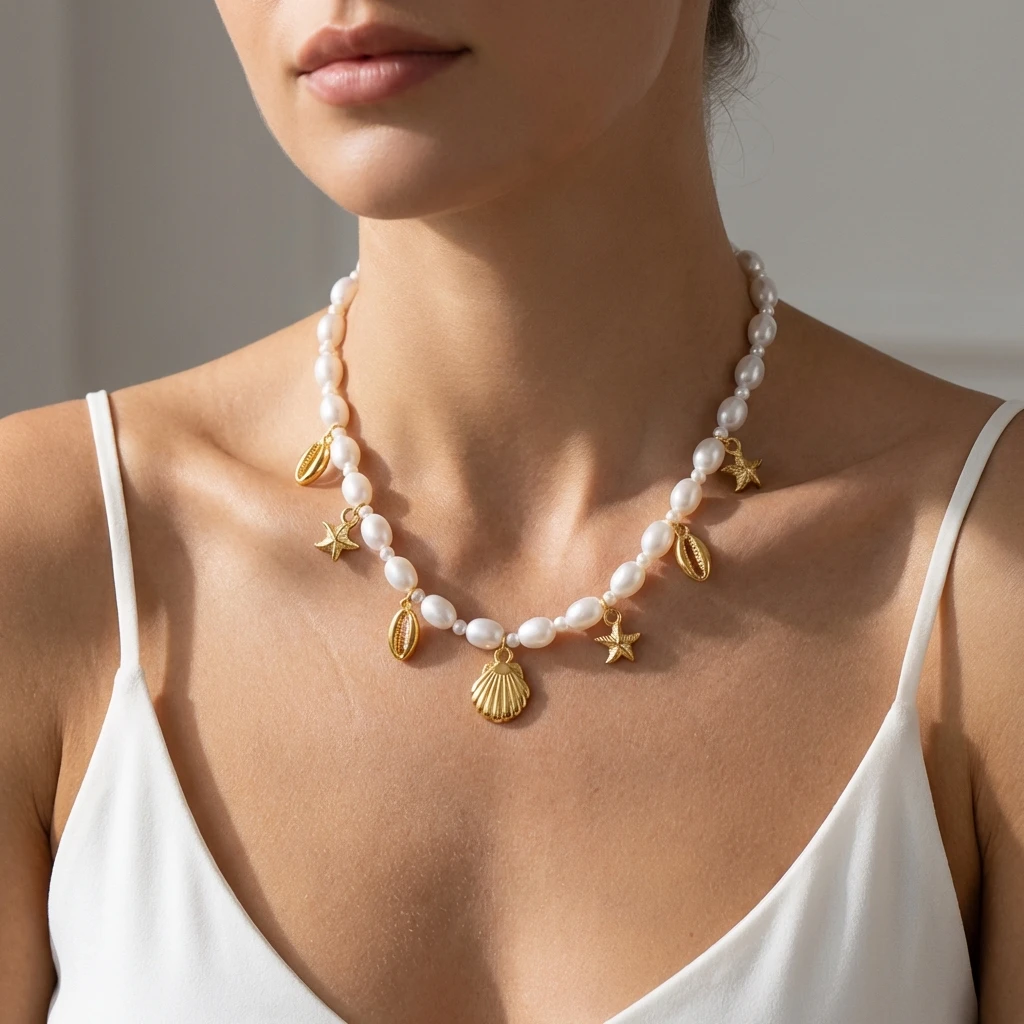 Set Perhiasan Bohemian Imitasi - Pearl Trim Chain ulasan dan harga