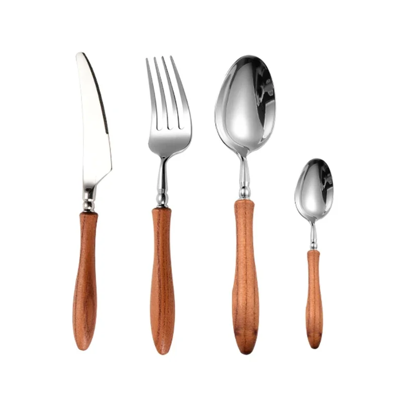 Gourd Shape Cutlery Set Wood Handle Stainless Steel Tableware Spoons Forks Knives Flatware Set