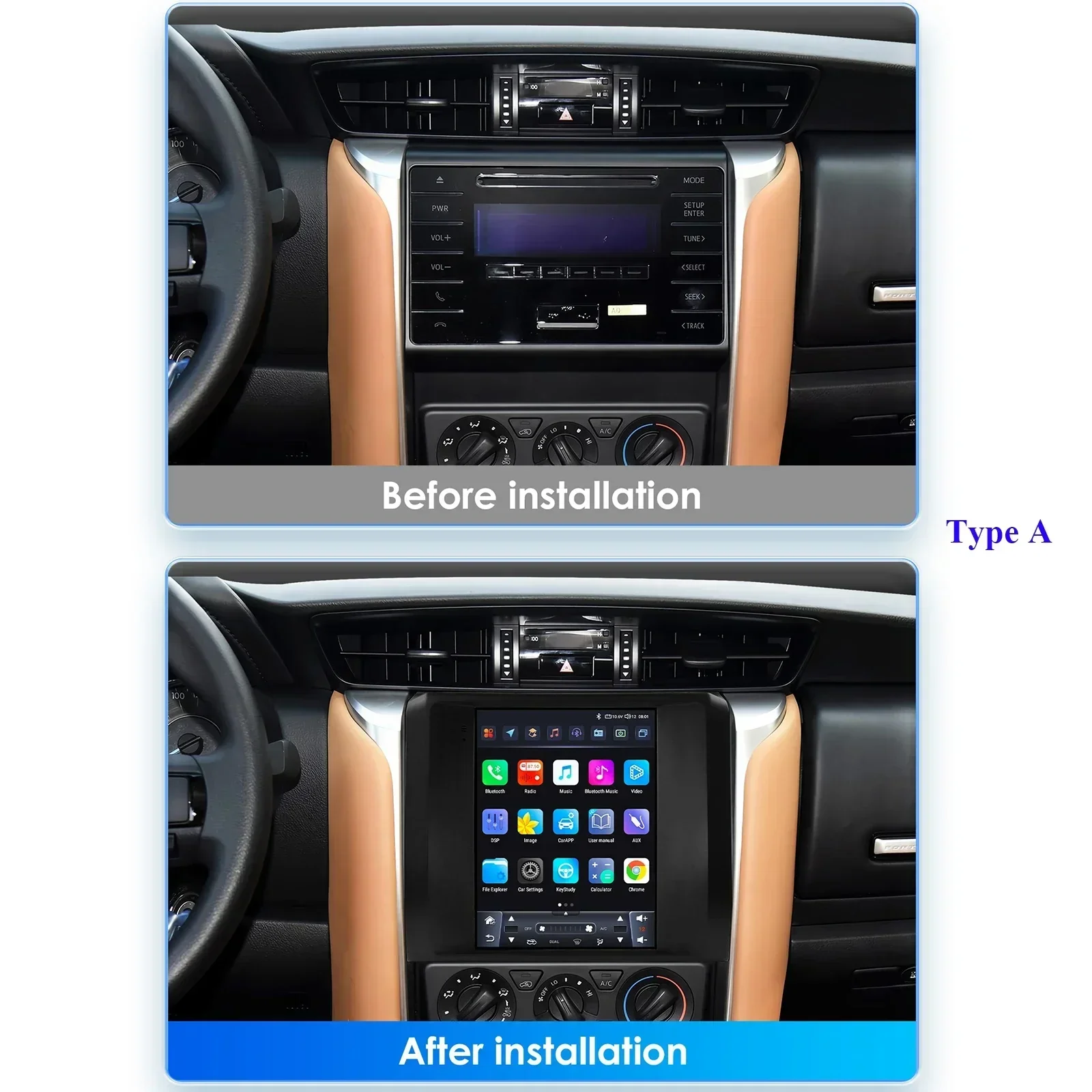 Hizpo Carplay 4G 9.7'' Tesla Style 2Din Android 13 Car Radio for Toyota Fortuner HILUX Revo Multimedia Video Player GPS Stereo