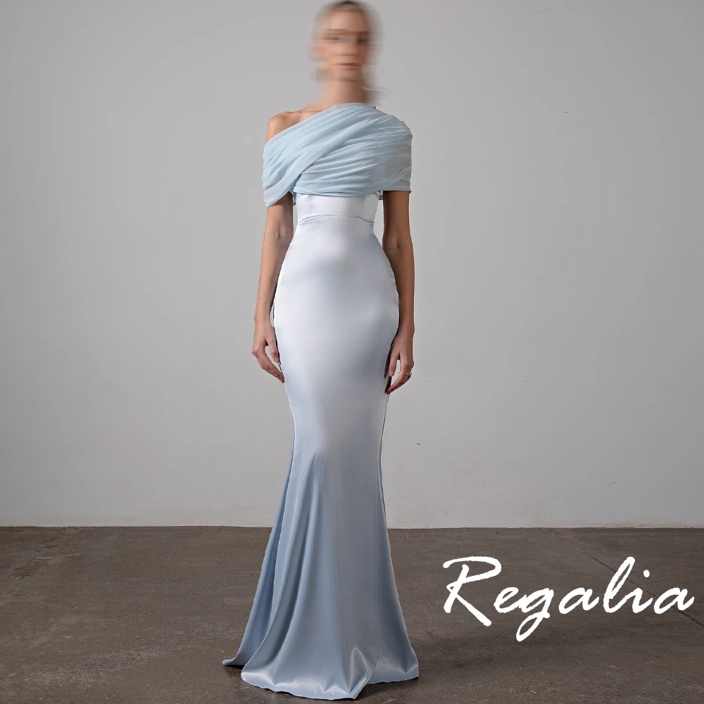 

Customized Mermaid Modern Blue Satin Evening Dress High Quality One Shoulder Homecoming Dresses Sweep Train Vestido De Festa