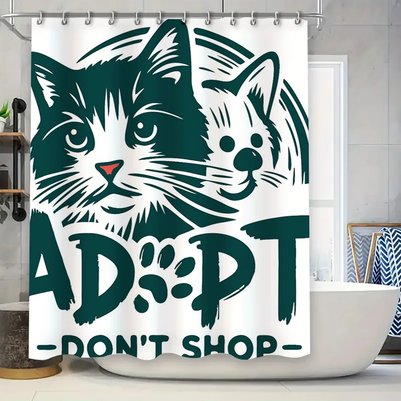 Animal-themed bathroom decor with adoption message perfect for cat lovers