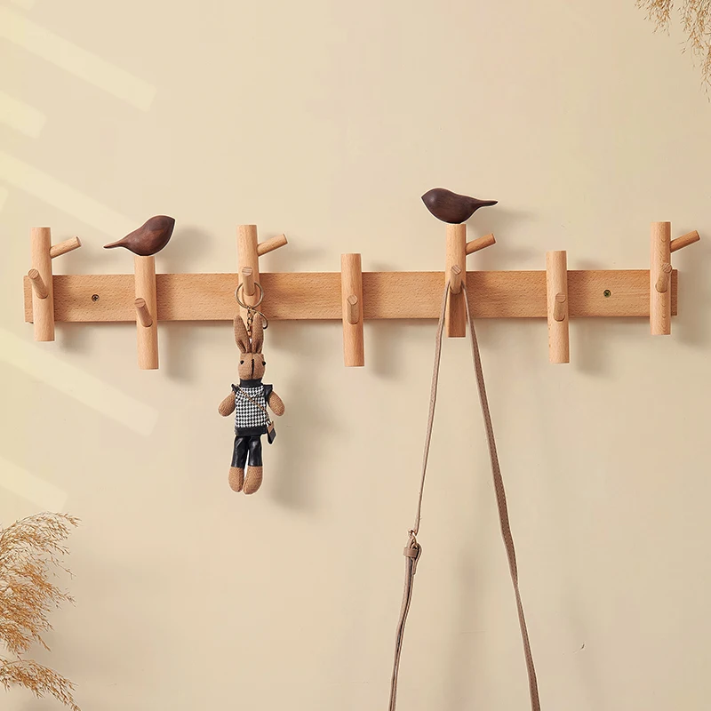 Nordic-Style No Drill Wooden Wall Hooks Multipurpose Entryway Organizer for Coats Bags Keys Space-Saving Home Decor 2
