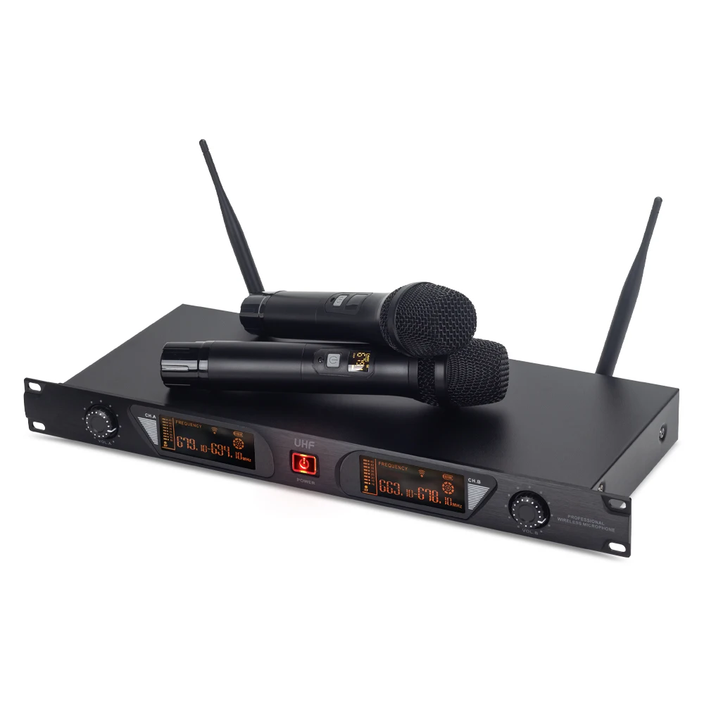 U-790S UHF Microfono wireless a doppio canale Spettacolo di metalli, riunioni in chiesa Canto, palmare, trasmissione a lunga distanza
