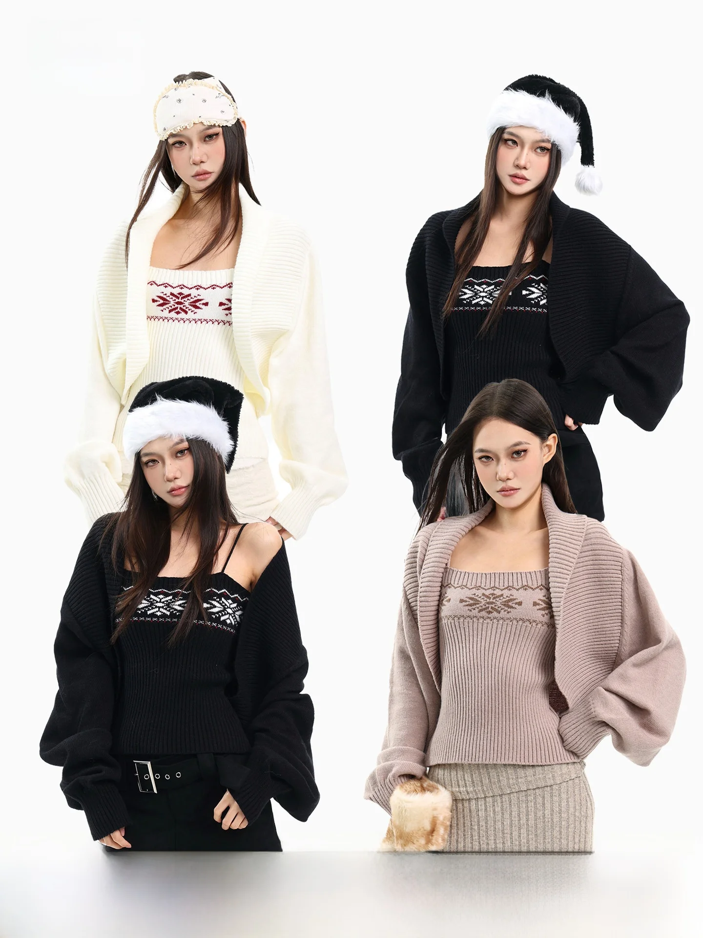 

Теплый вязаный свитер и кардиган, комплект из двух предметов для женщин, корейский стиль, свободный крой, удлиненный рукав, геометрический узор...