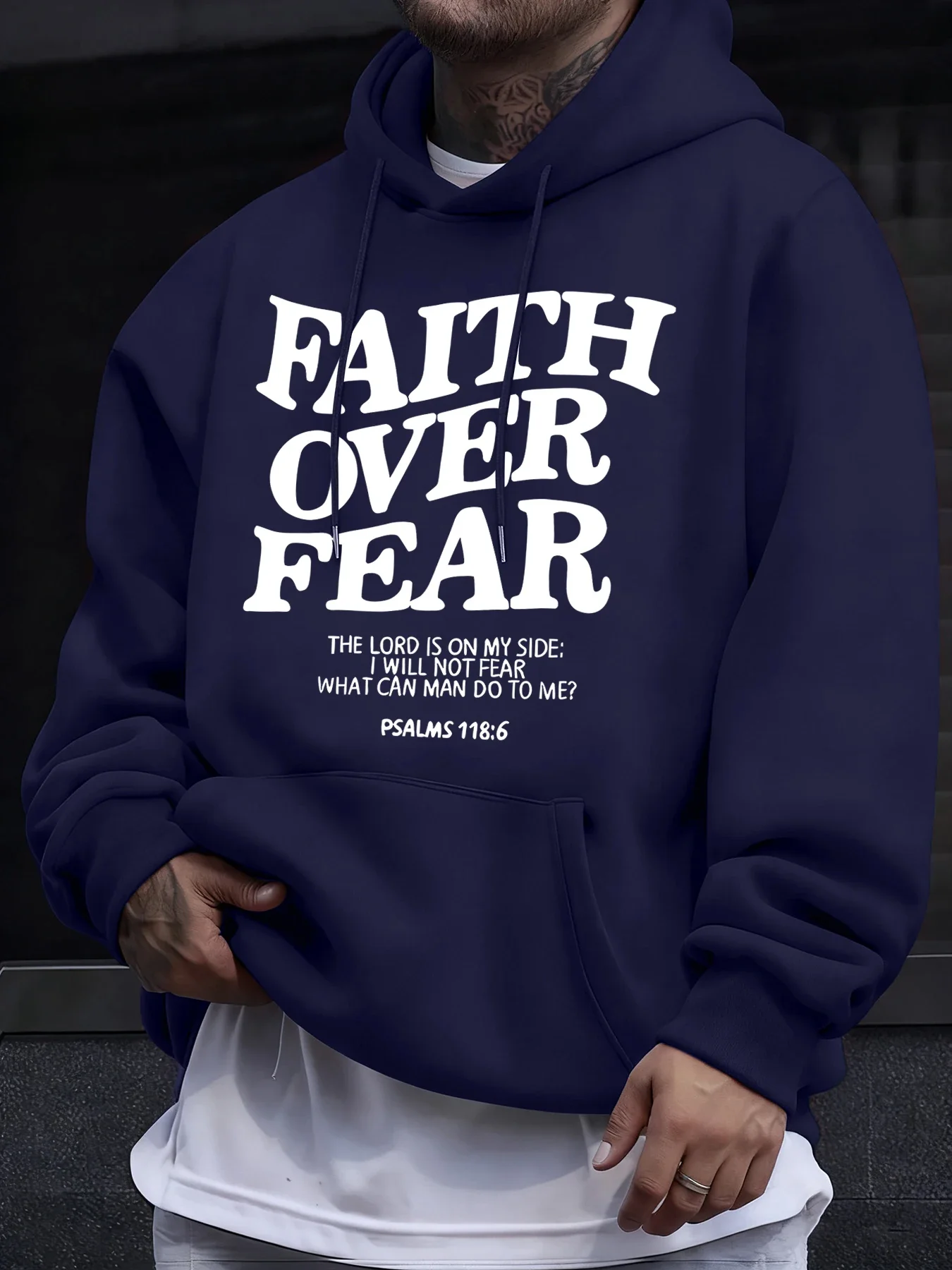 Sweat à capuche en molleton pour homme avec imprimé 'Faith Over Fear', décontracté, oversize, doux, vêtements d'automne, avec