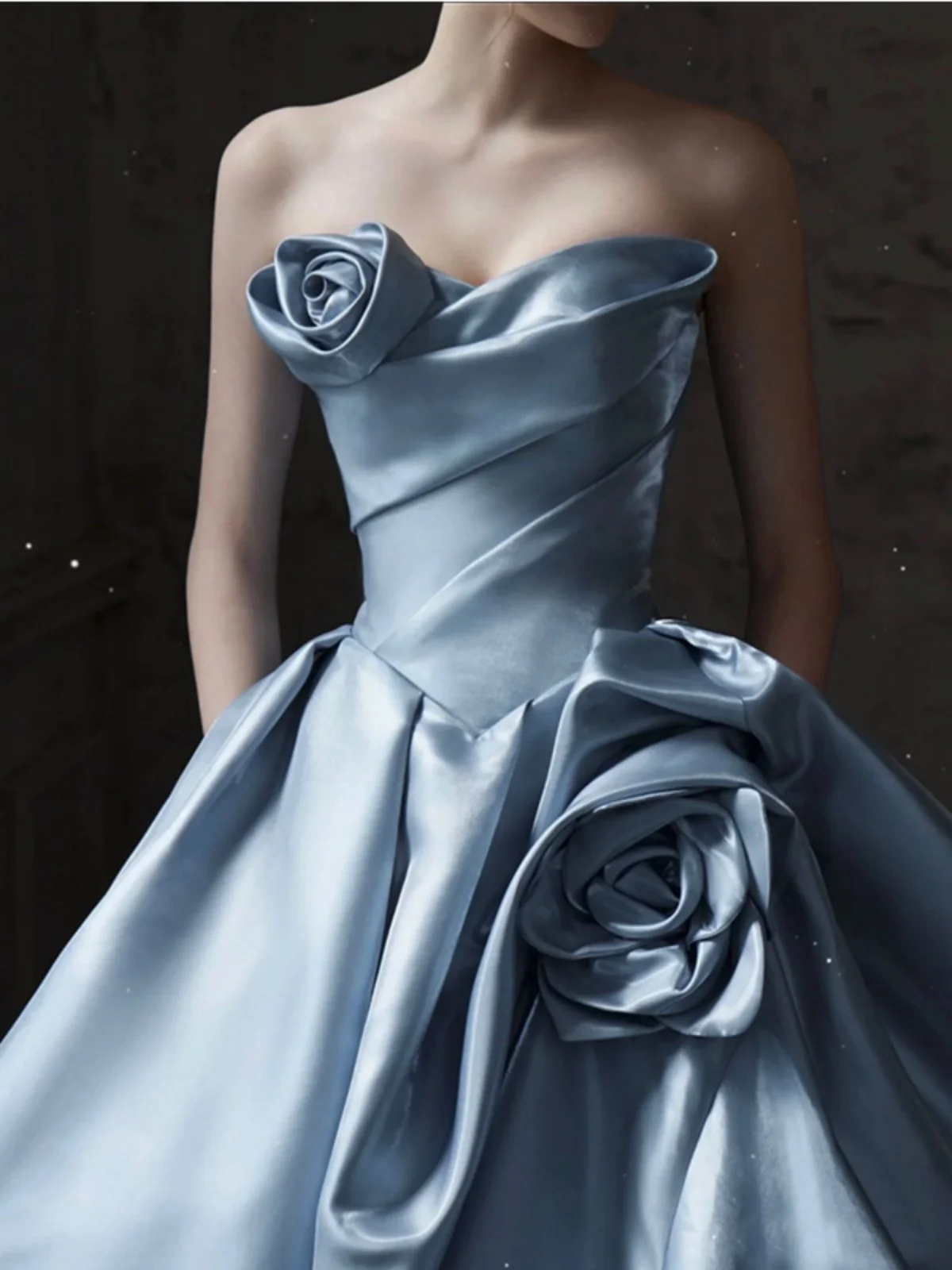 

Blue Rose Evening Gown Wedding Dr Engagement Par Host Faionable Mid-Waist Long Skirt No-Sve Nylon Fabric