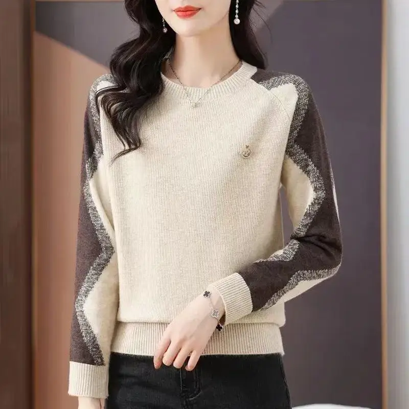 

New Woman Sweater Pullovers Korean Autumn Winter Vintage Color Block Long Sleeve Knitted Sweaters Women Clothing Lady Jumpers