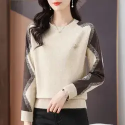 New Woman Sweater Pullovers Korean Autumn Winter Vintage Color Block Long Sleeve Knitted Sweaters Women Clothing Lady Jumpers