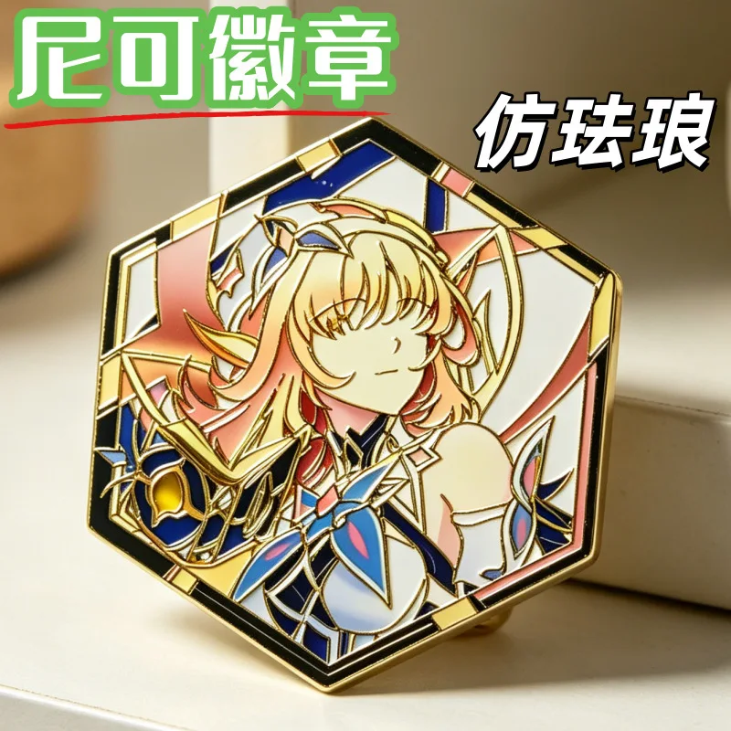Genshin Impact Nicole Reeyn Hexagon Enamel Pin Badge Fan Made Anime Game Brooch Bag Charm Gift